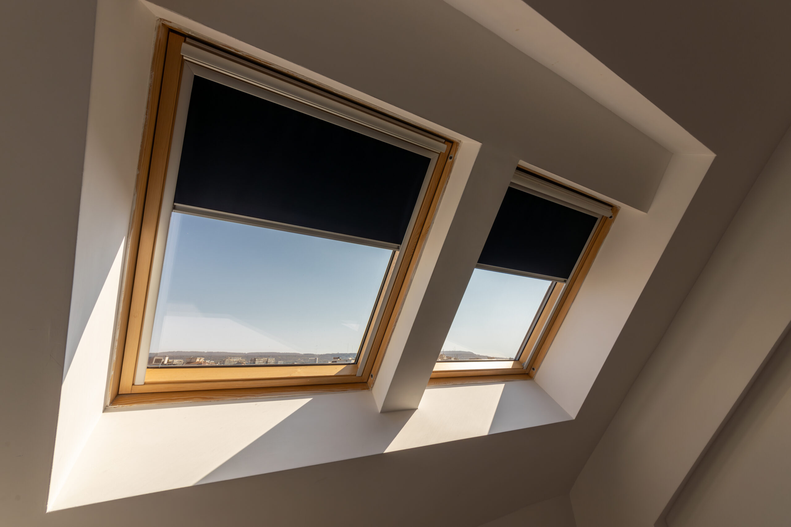 Interior shot of a roof windows. Dormer windows. Roof windows, Skylight